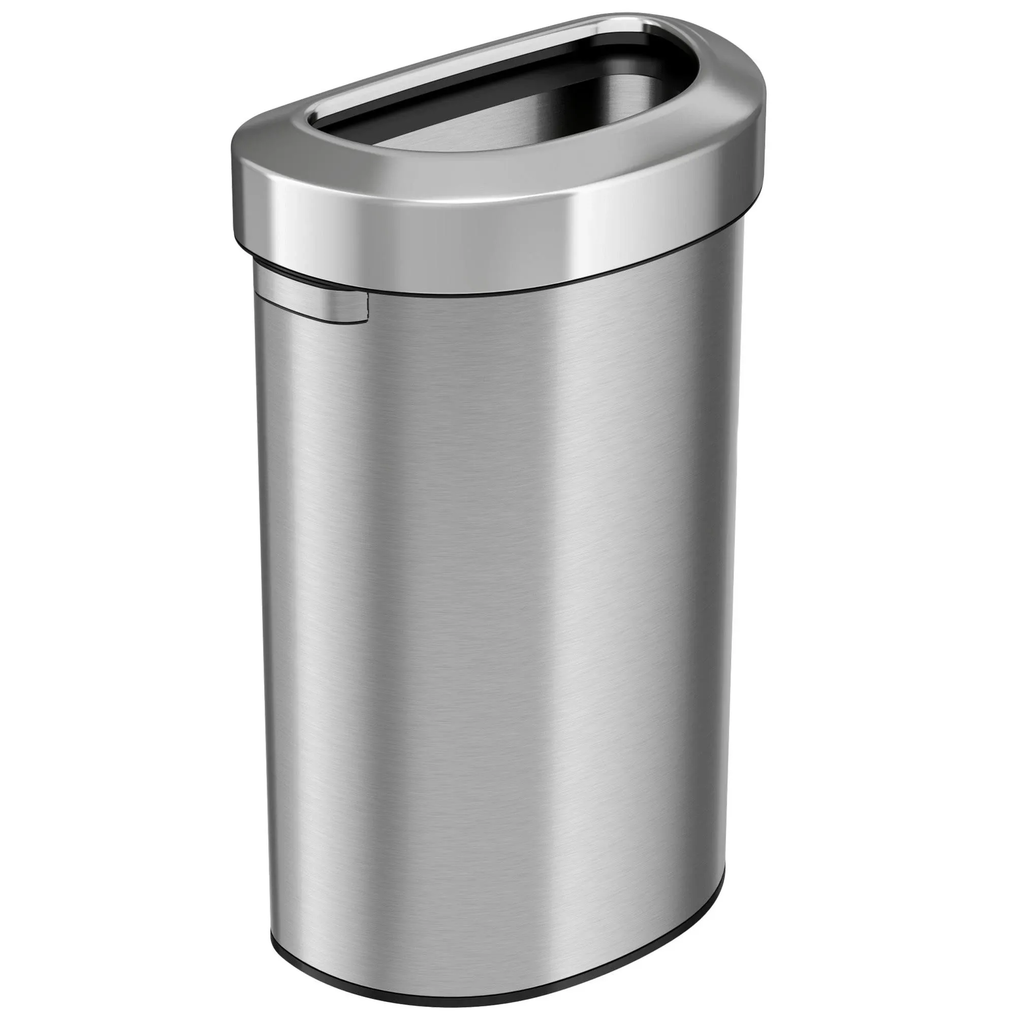 iTouchless 18 Gallon Semi-Round Stainless Steel Open Top Trash Can and Recycle Bin, 68 Liter, Slim and Space-Saving Design for Home, Office, Kitchen, Restaurant, Restroom, Large Capacity