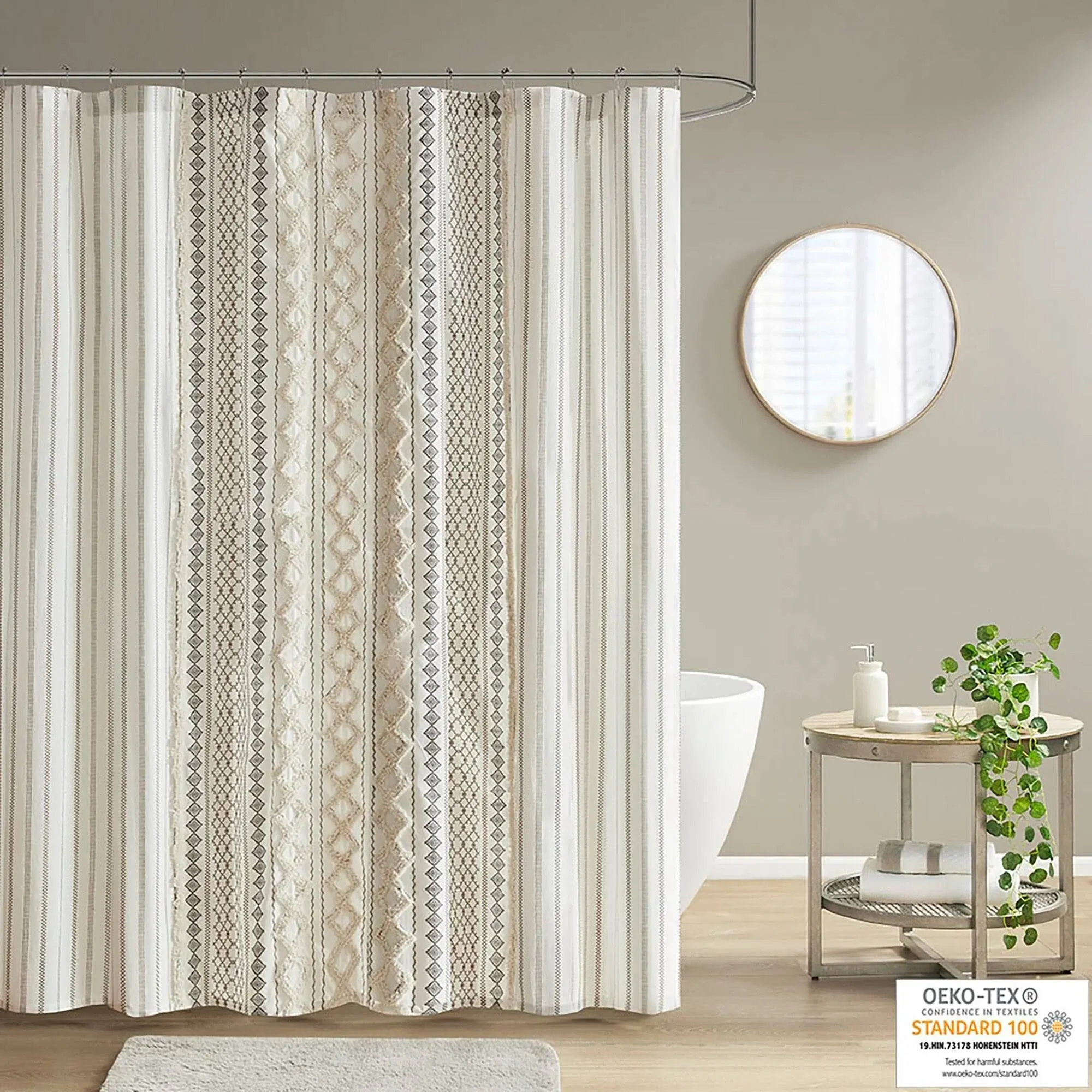 Imani Gray 72in. Cotton Printed Shower Curtain with Chenille Stripe