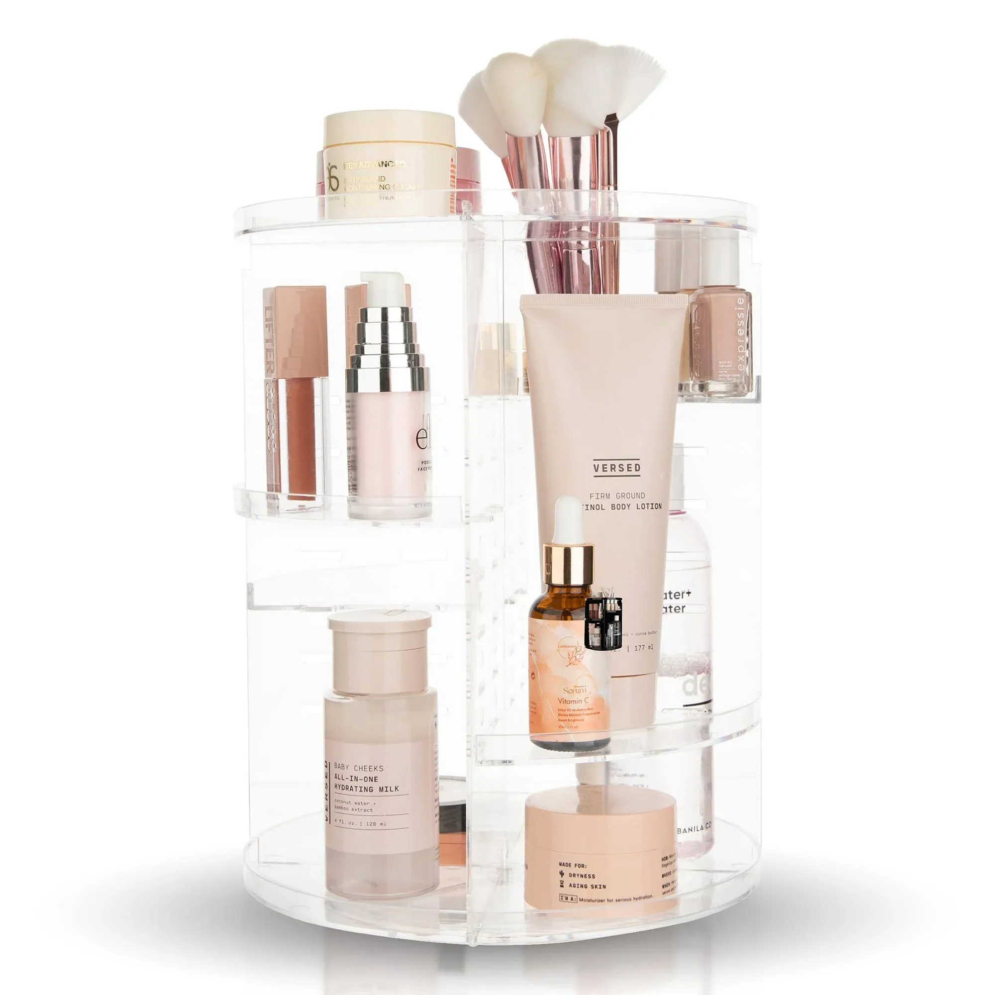 360° Rotating Makeup Organizer Spinning Adjustable Cosmetic Clear Storage Holder