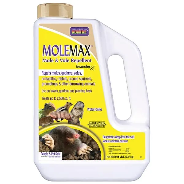 Bonide MoleMax Mole and Vole Repellent Granules, 5 lbs. Ready-to-Use, Lawn and Garden Mole Control, People and Pet Safe 691