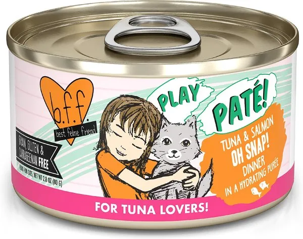 Weruva B.F.F. Play - Best Feline Friend Paté Lovers, Aw Yeah!, Tuna & Salmon Oh Snap! with Tuna & Salmon, 2.8oz Can (Pack of 12)