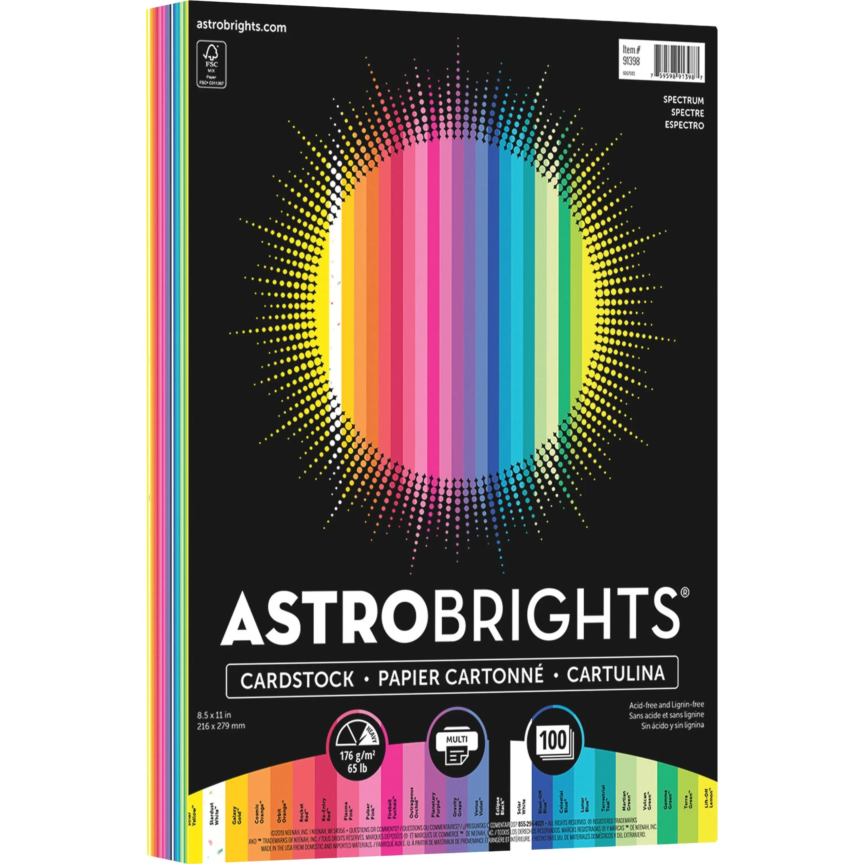 Astrobrights Color Cardstock 65 lb 8.5 x 11 Assorted Colors 100/Pack