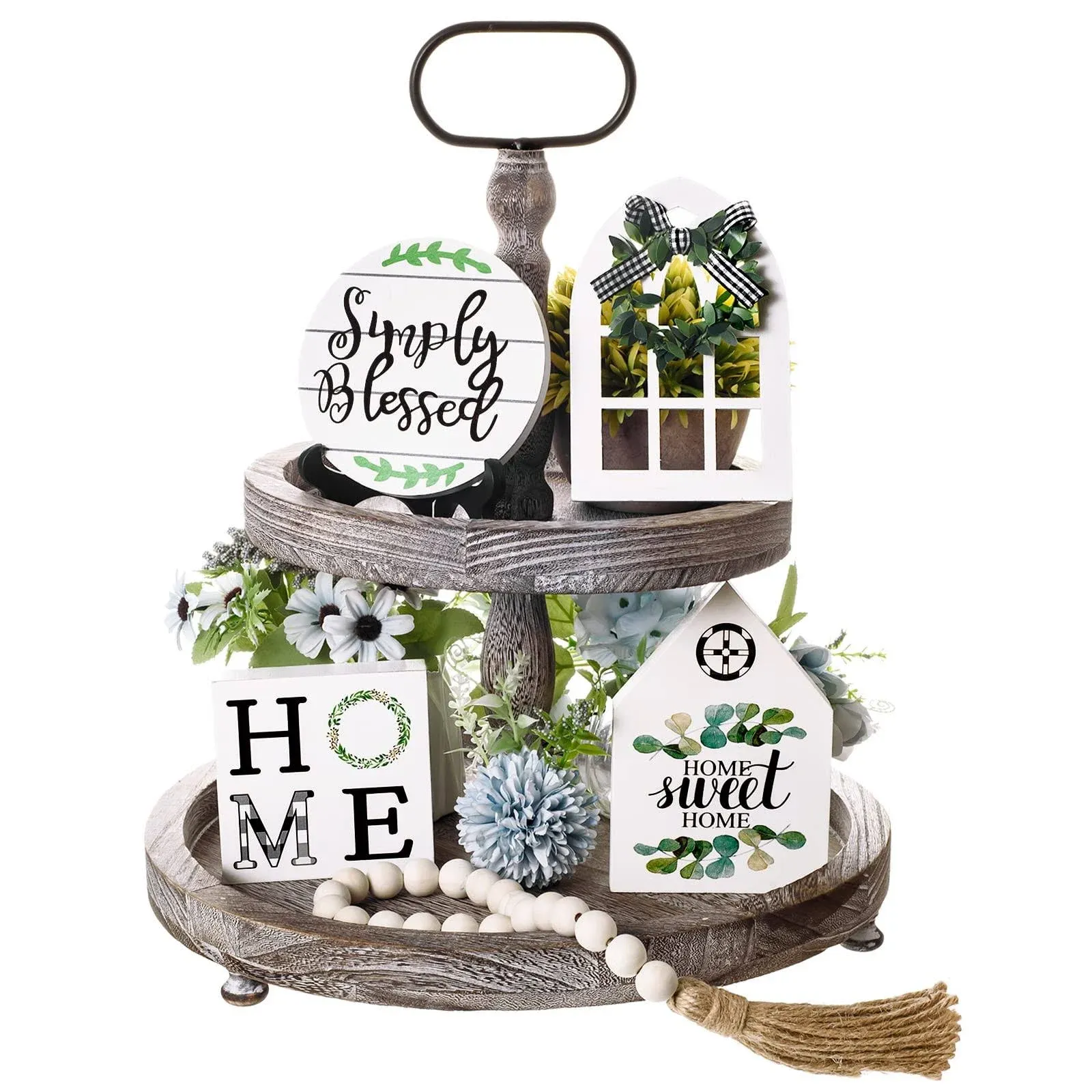 archzim 6 Pieces Farmhouse Tiered Tray Decor Home Decor Mini Signs Home Sweet Ho