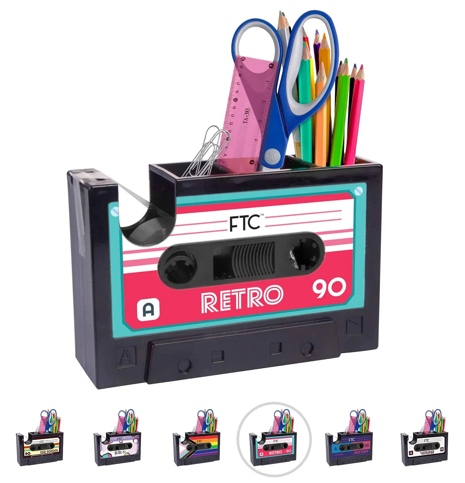 FTC Retro Cassette Tape Dispenser Office Supply Holder - 6.70 inch x 1.98 inch x ...