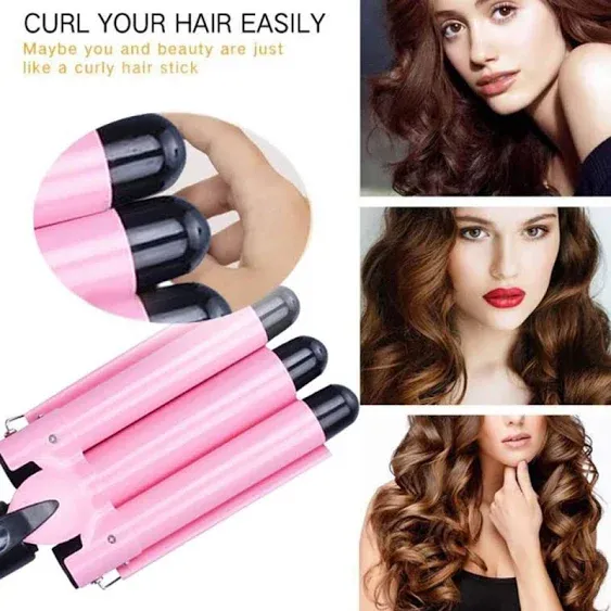 Hair Curling Iron 1 inch 3 Barrel Hair Crimper Ceramic Two Gear Temperature ...