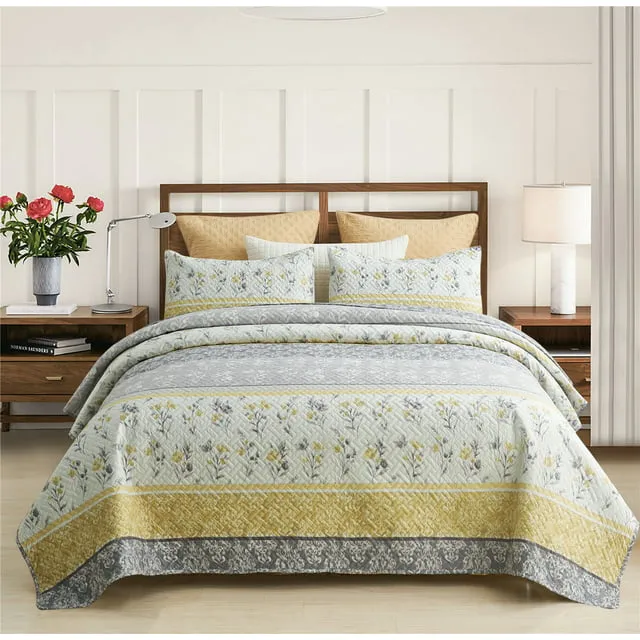 Jml Quilt Set 3 Piece, Embossed Bedspread Bedding Set with 2 Shams, Queen, Colorful Floral