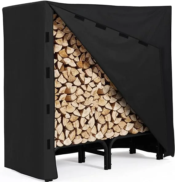 Yaheetech 4ft Outdoor Firewood Rack, Heavy Duty Firewood Storage Racks with Waterproof Cover, Fire Wood Storage for Patio Balcony Garden, Large Firewood Storage Log Rack Steel Metal Log Holder, Black