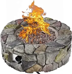 Gas Fire Pit, 28 inch 40,000 BTU Propane Fire Pit Outdoor, Grey