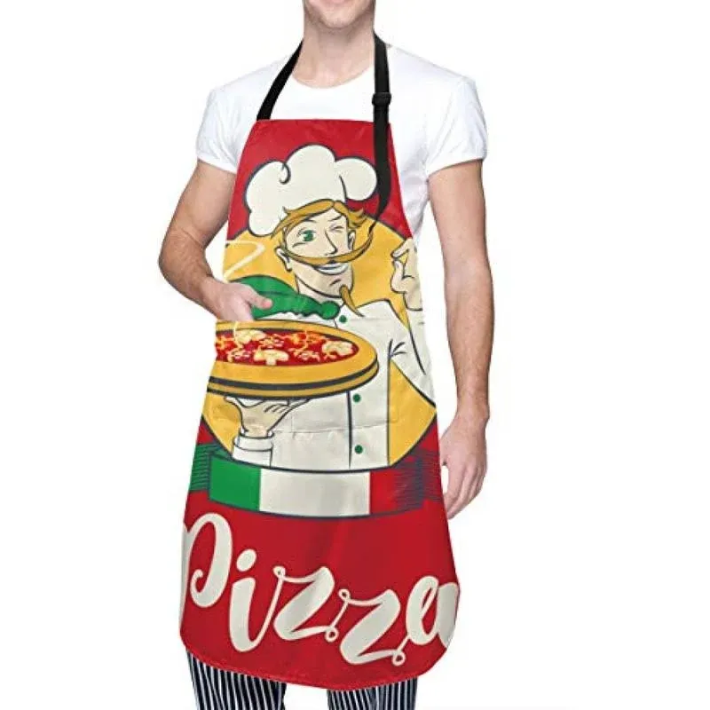 Cartoon Pizza Chef Funny Waterproof Apron for Adults Chef Bib With Roomy Pocket for Kitchen BBQ Crafting Drawing