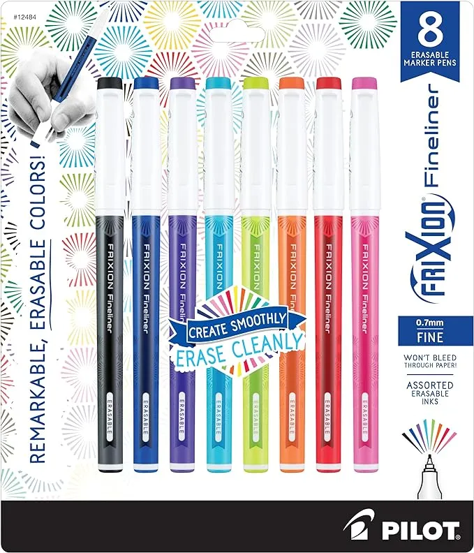 Pilot, FriXion Fineliner Erasable Marker Pens, Fine Point .5 mm, Pack of 10, Assorted Colors