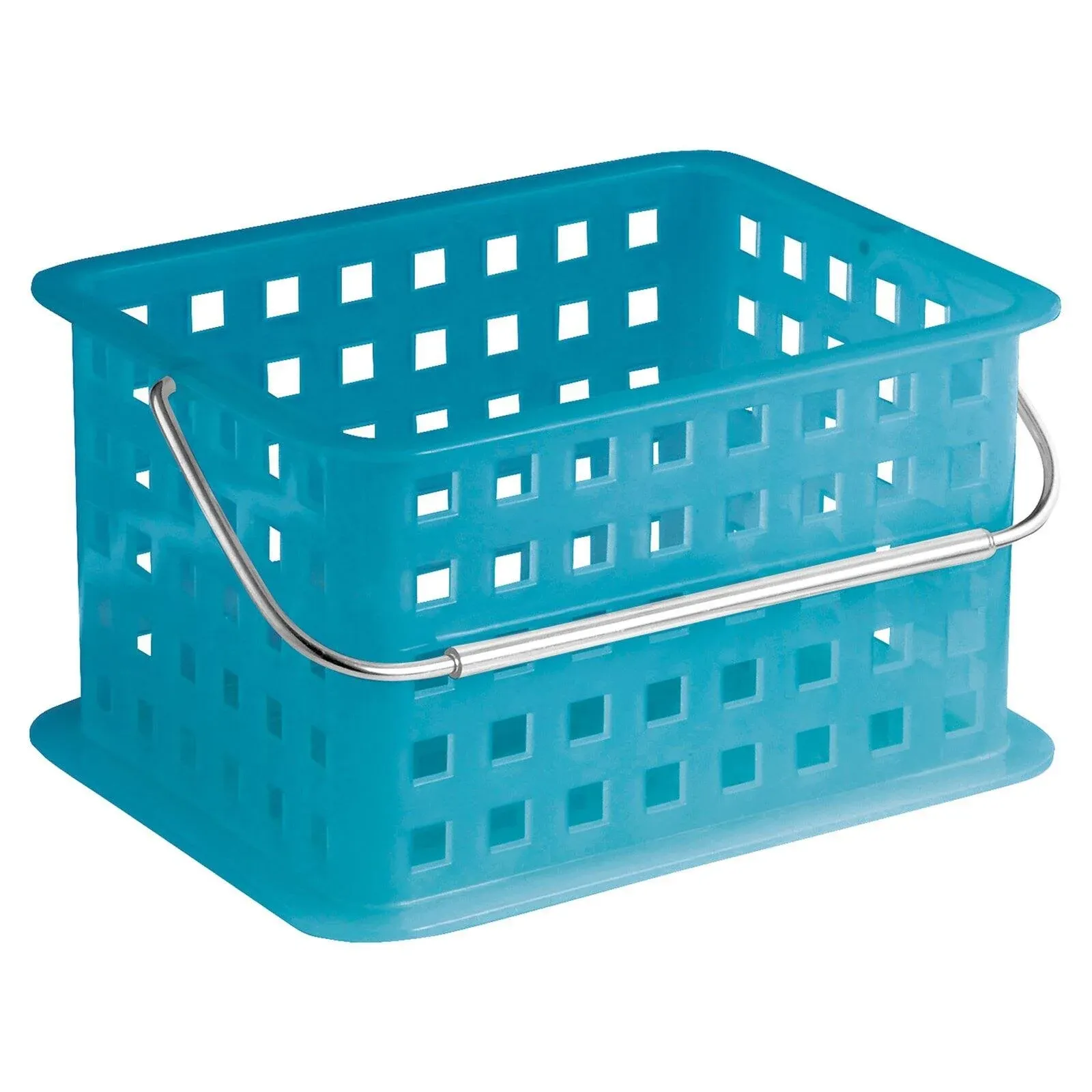 iDesign Plastic Storage Organizer Basket with Handle for Bathroom, Health, Cosmetics, Hair Supplies and Beauty Products, 5.3" x 8.8" x 6.9", Azure