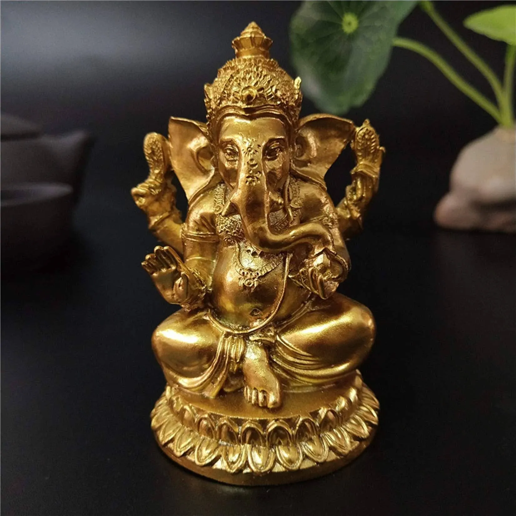 YODOOLTLY Gold Lord Ganesha Statues- Hindu Elephant God Statue Resin Sculpture ...