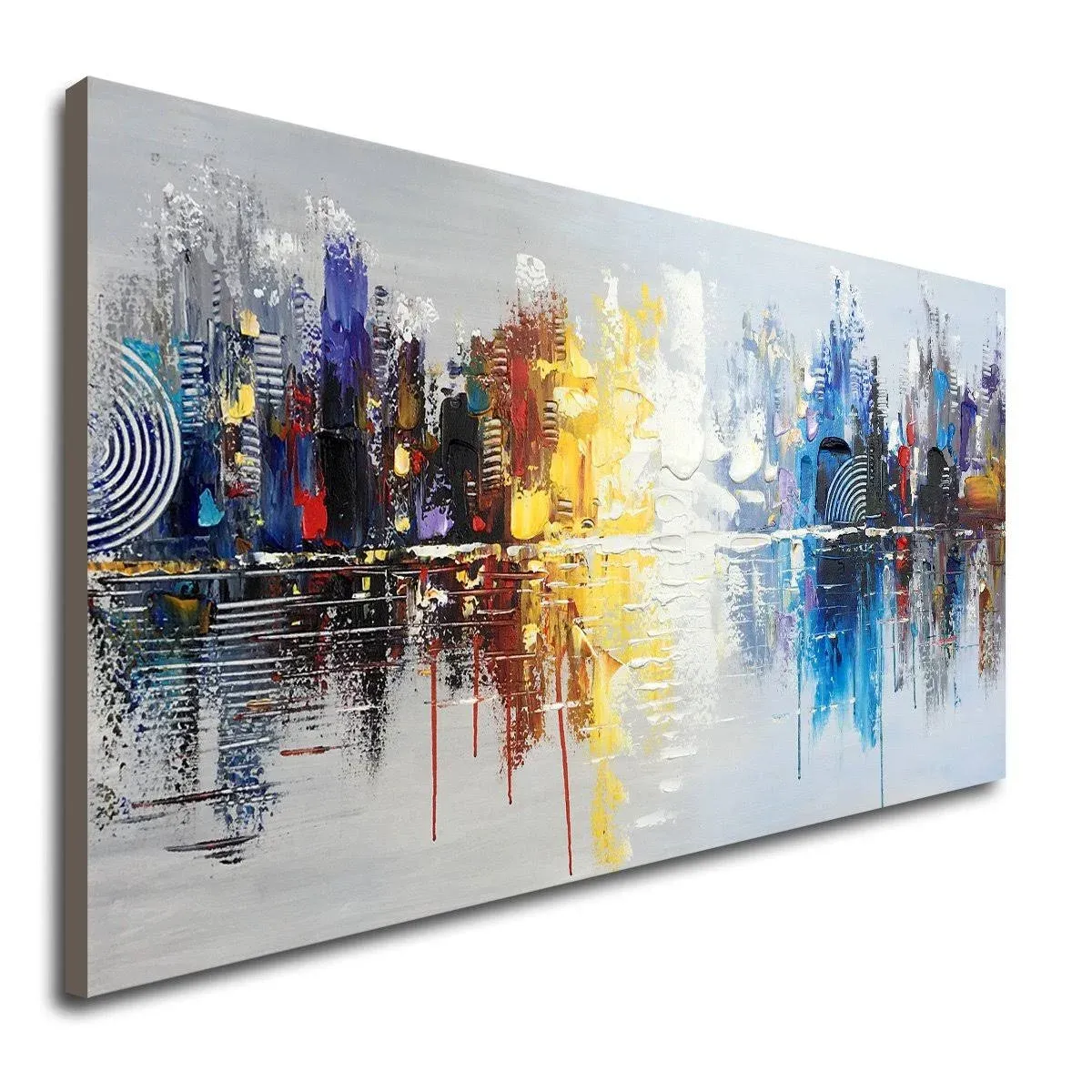 Hand Painted Cityscape Modern Oil Painting on Canvas Reflection Abstract Wall...