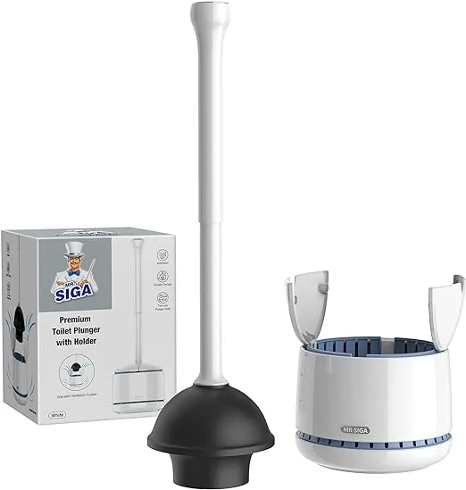 MR.Siga Toilet Plunger with Holder, Heavy Duty Toilet Plunger and Holder Combo,White