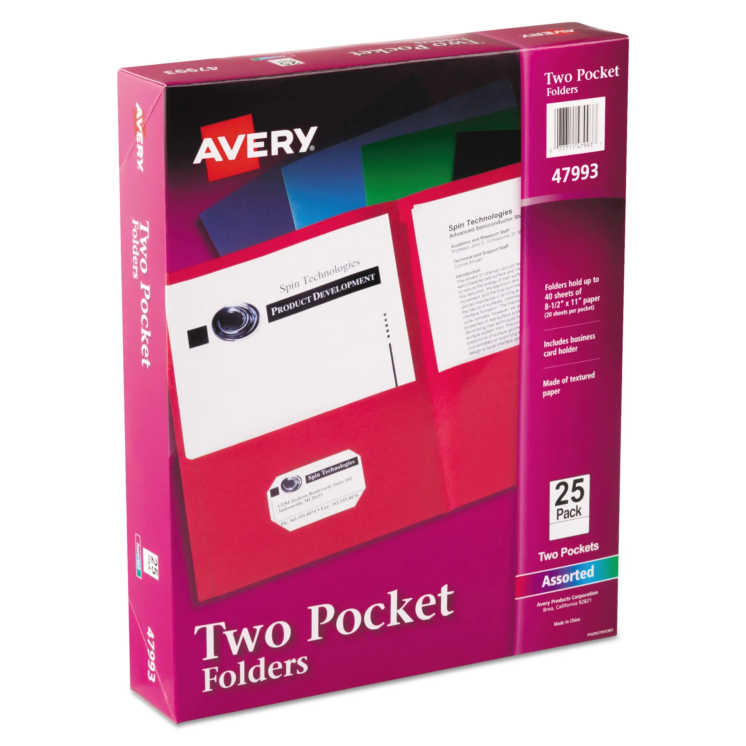 Avery Two-Pocket Folder, 40-Sheet Capacity, 11 X 8.5, Assorted Colors, 25/box