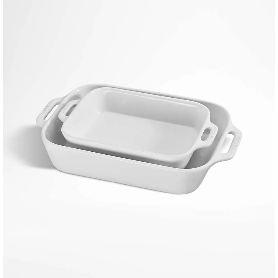 Staub Ceramic 2 Piece Rectangular Baking Dish Set - Rustic Ivory