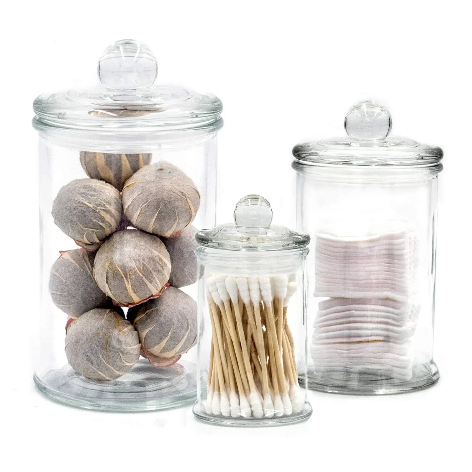 Easeen Mini Glass Apothecary Jars, Bathroom Storage Organizer Canisters for Cotton Swabs, Cotton Balls, Makeup Sponges, Bath Salts, Hair Ties, Makeup