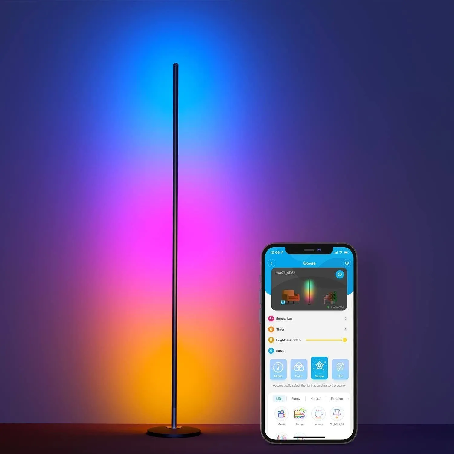 Govee RGBIC Cylinder Floor Lamp, LED Corner Floor Lamp with Wi-Fi App Control, Smart Lamp with 64+ Scenes, DIY Mode, Music Sync, 1500 Lumens Modern Lamp for Bedroom, Living Room