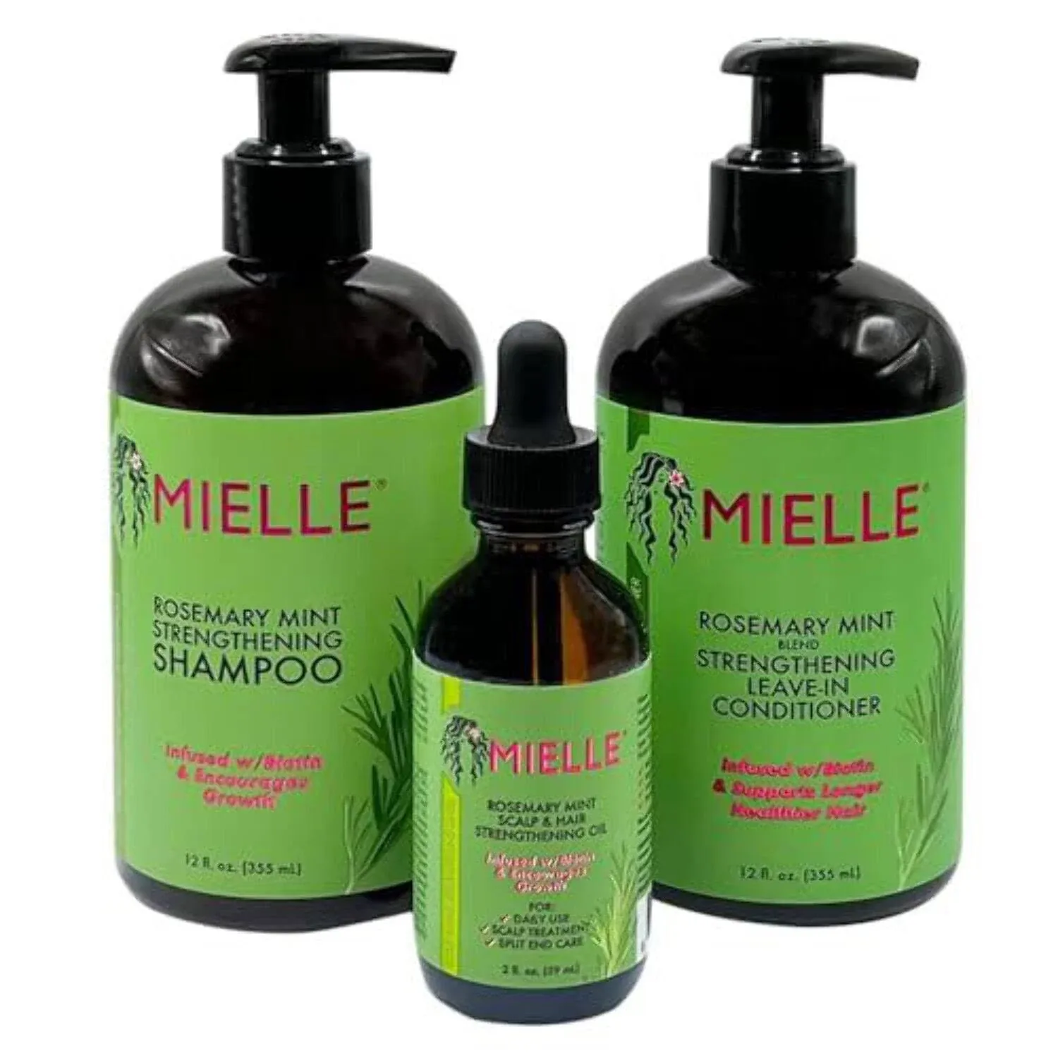 MIELLE Rosemary Mint Organics Infused with Biotin and Encourages Growth Hair Products for Stronger and Healthier Hair and Styling Bundle Set 3 PCS