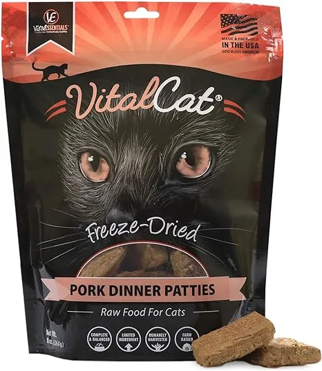 Vital Essentials Freeze Dried Cat Food, Pork Dinner Patties 8 oz