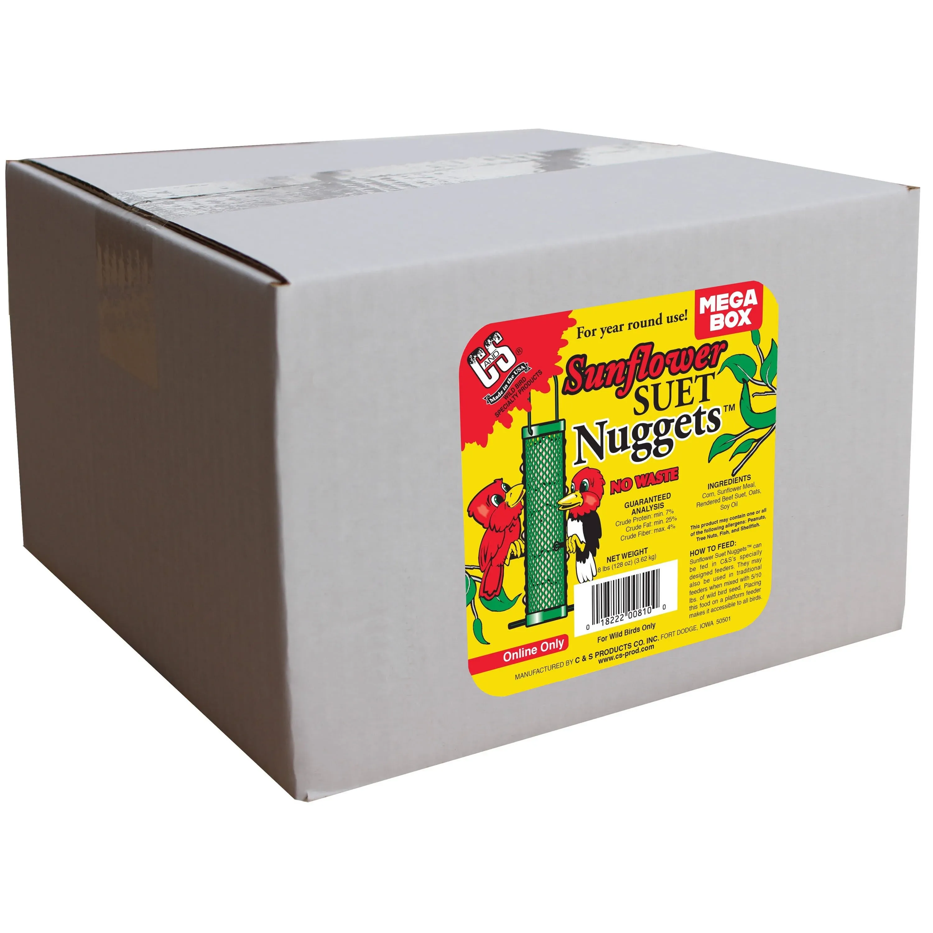 C&S Sunflower Suet Nuggets Wild Bird Food, 8-lb Box