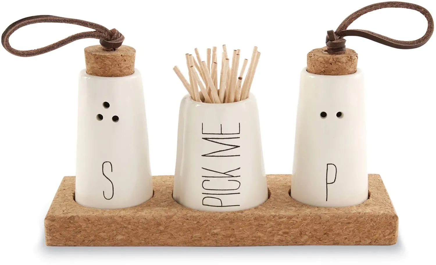 Mud Pie, Off-White Salt, Pepper &amp; Toothpick Holder, Size: tray 2&#034; x 6&#034; | shakers