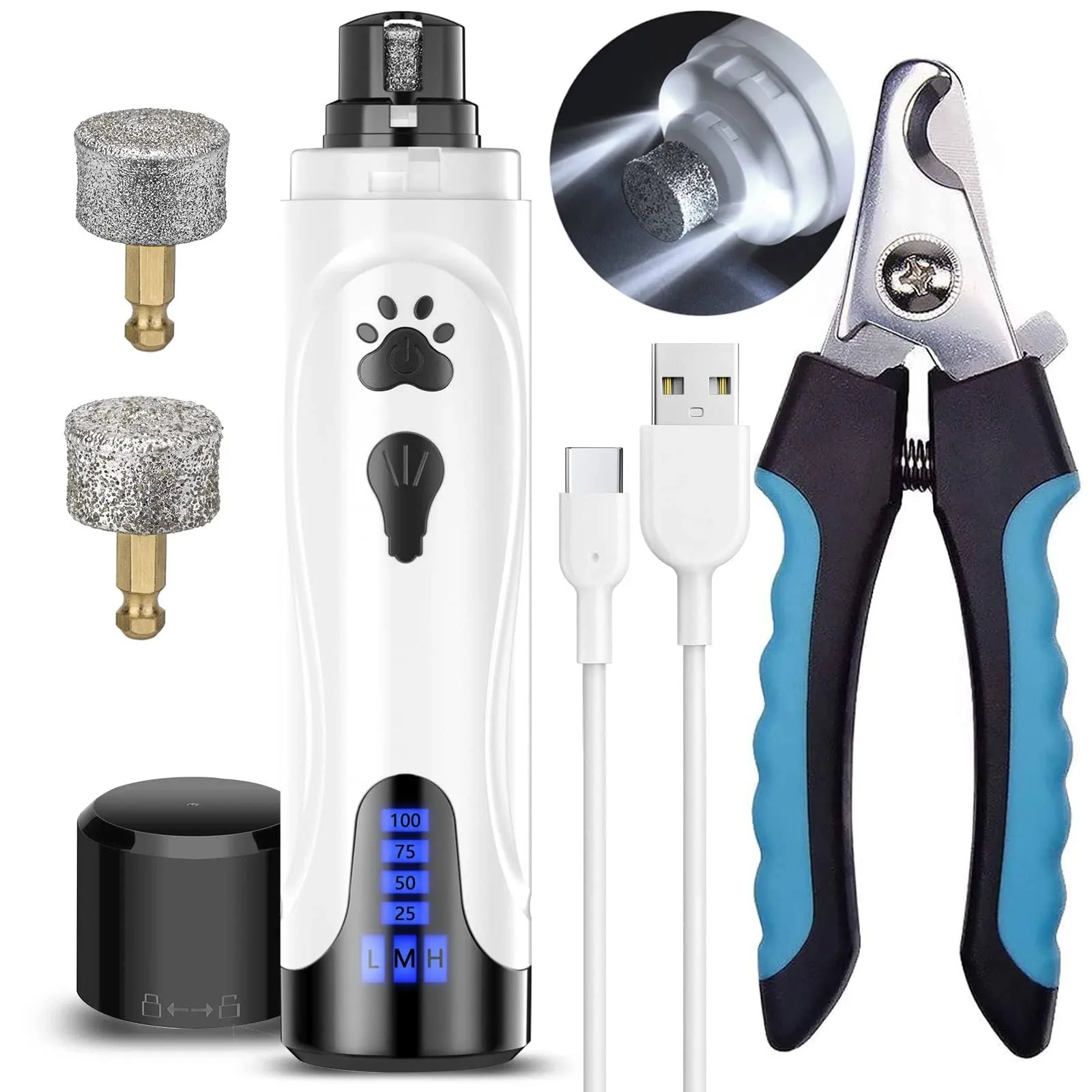 YABIFE Dog Nail Grinder, Dog Nail Trimmers and Clippers Kit, Super Quiet Electric Pet Nail Grinder, Rechargeable, for Small Large Dogs & Cats