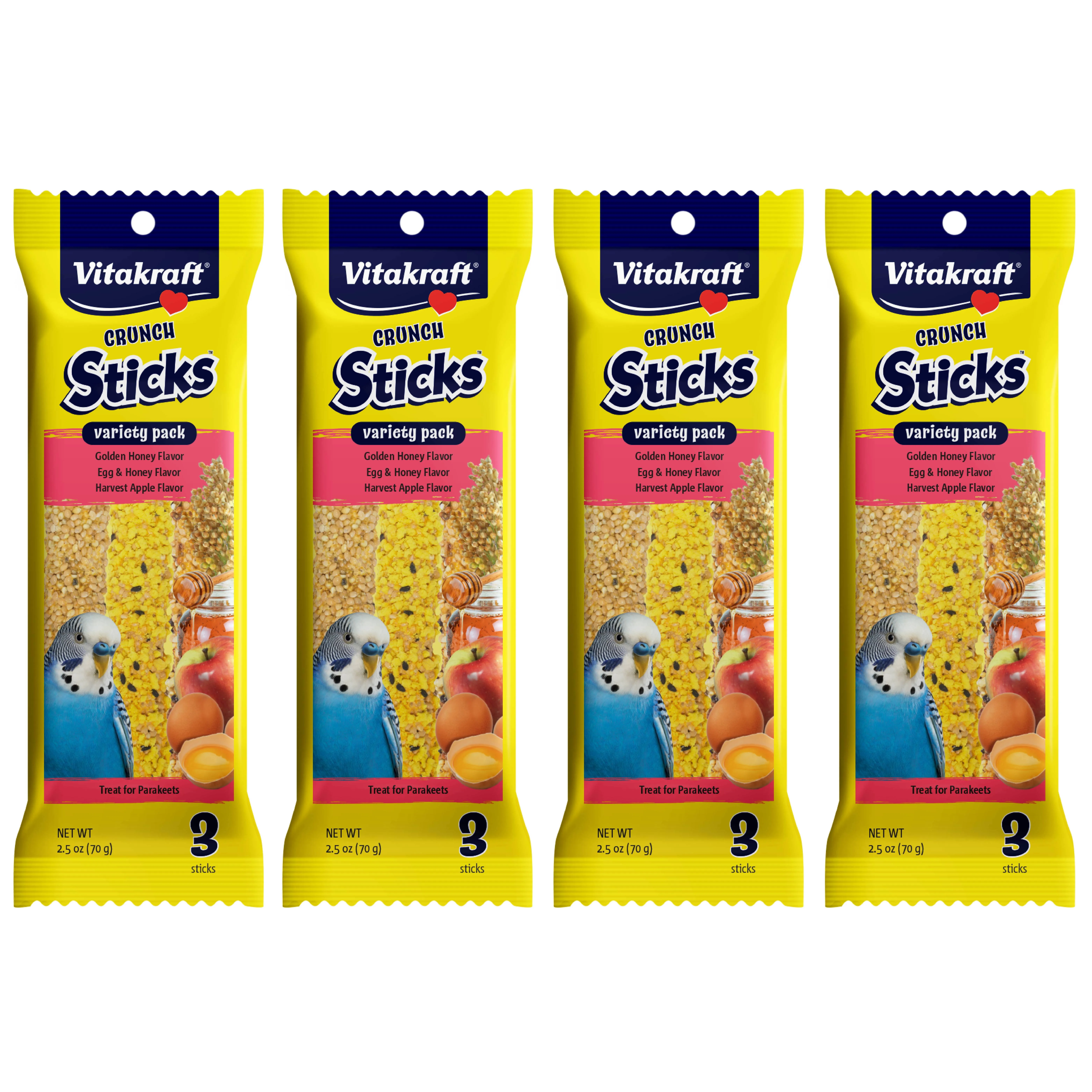 Vitakraft Crunch Sticks Parakeet Treat - Honey, Egg, and Apple- Pet Bird Treat Toy - Multi Variety Pack of 12 Sticks…