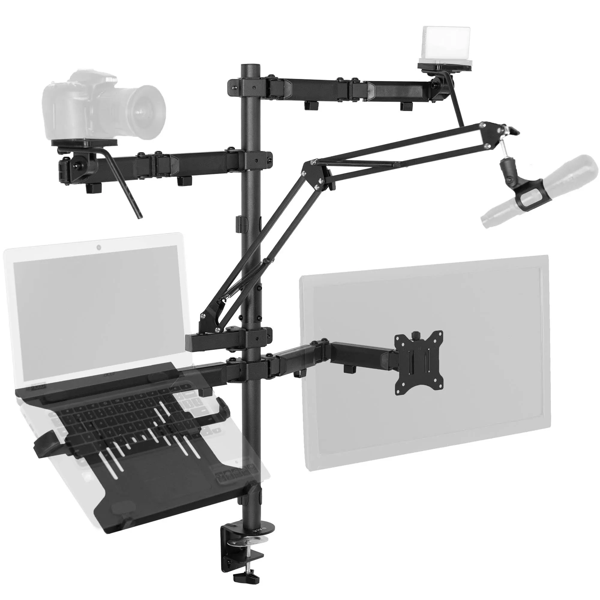 VIVO All-in-One Computer Studio Desk Mount, Mic Boom, Dual Monitor Mount up to 32 inches, Laptop Stand, Livestream Arms Compatible with Cameras, Lighting, Phone/Tablet Adapters, STAND-LIVE2L