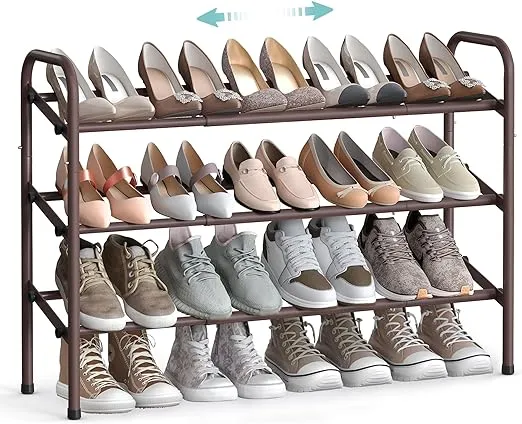 SONGMICS Expandable Shoe Rack, 3 Tier Shoe Rack Shelf, Adjustable Shoe Organizer Storage for 20 Pairs of Shoes, Metal Free Standing Shoe Racks for Closet, Front Door Entryway, Easy Assembly, Bronze