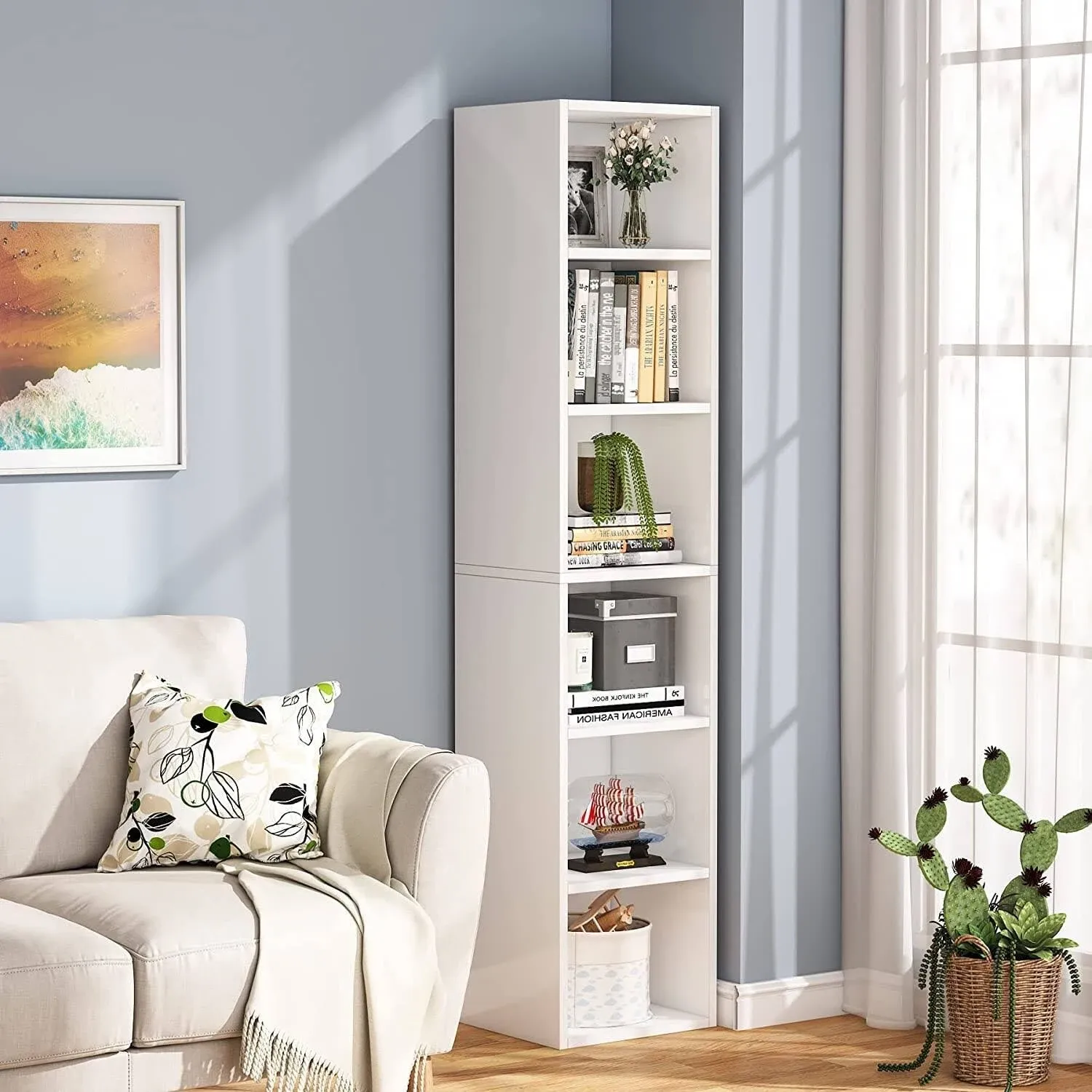 BYBLIGHT Standard Bookcase 70.9&#034; Particle Board 6-Shelves Closed Back White