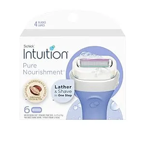 Schick Intuition 4-Blade Pure Nourishment Women's Razor Handle Plus 2 Razor Blade Cartridge Refills, Lather & Shave In One Step, With Organic Cocoa Butter