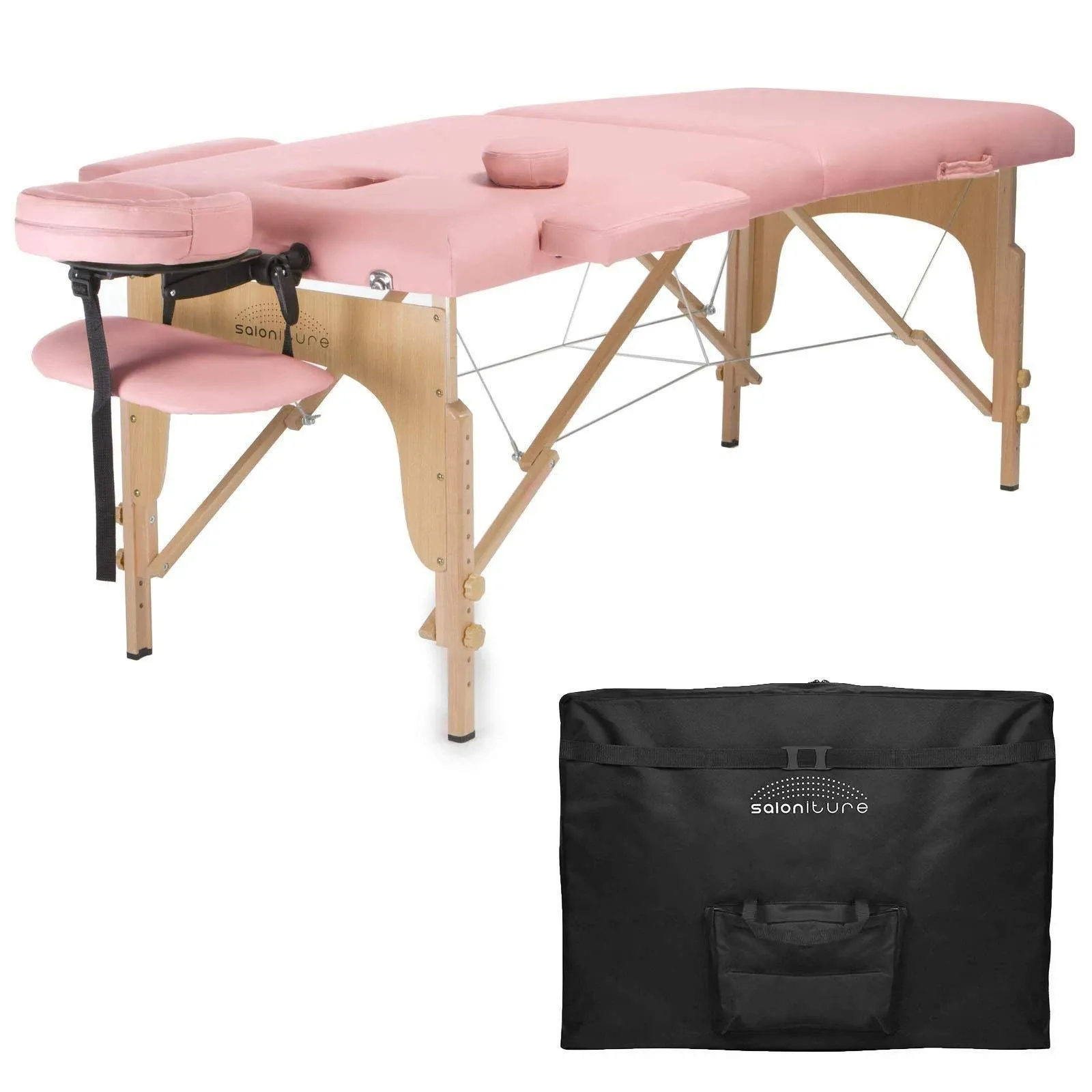 Saloniture Portable Professional Folding Massage Table with Carrying Case - Pink