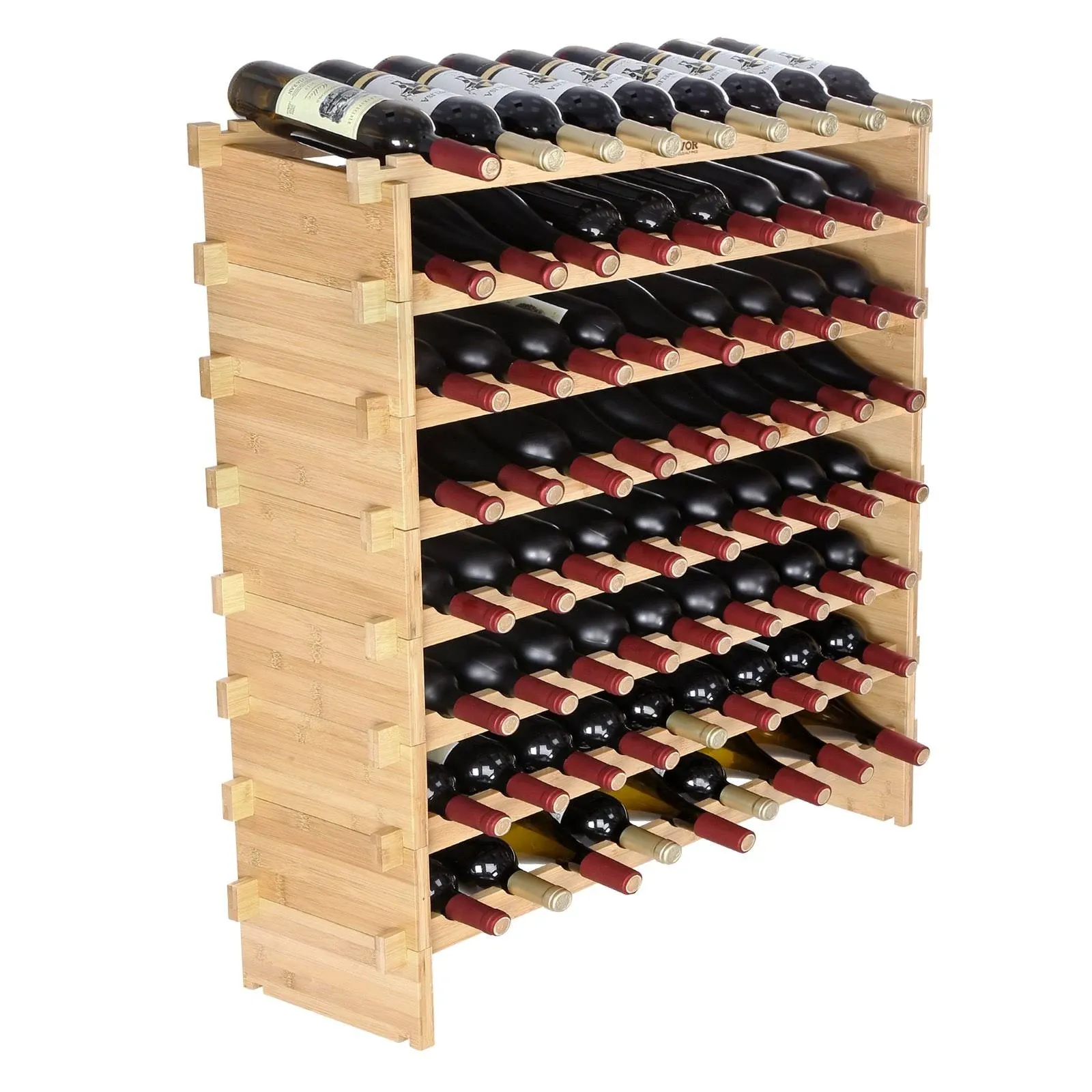 VEVOR 72 Bottle Stackable Modular Rack Bamboo Wood Display Shelf 8-Tier