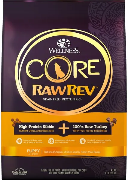 Wellness Core RawRev Grain Free Natural Deboned Chicken with Freeze Dried Turkey Recipe Dry Puppy Food 10 lbs.