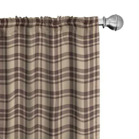 Ambesonne Tan and Brown Curtains, Old Fashioned Check Plaid Pattern Scottish Tartan Inspired Geometric Design, Window Treatments 2 Panel Set for Living Room Bedroom, Pair of - 28" x 63", Brown Tan