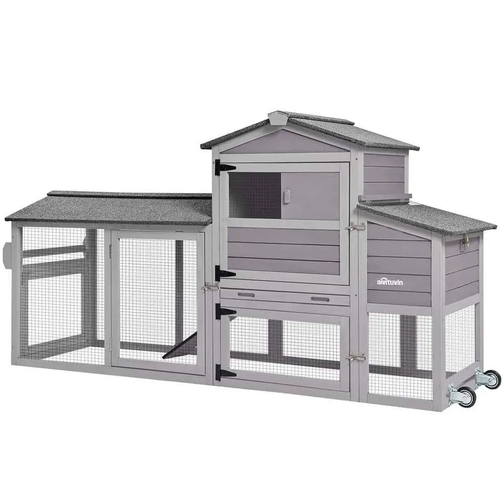 Aivituvin 80in Chicken Coop Mobile Hen House Outdoor Wooden Poultry Cage with Wheels Nesting Box Run