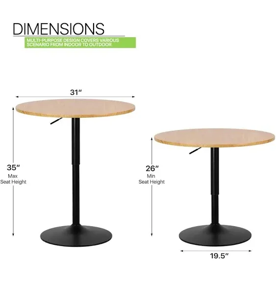 Magshion 31.5" Round Bar Table, Height-Adjustable Bar Table 27.5"- 36", Bistro Pub Table with Enlarge Base for Living Room Dining Room, Natural