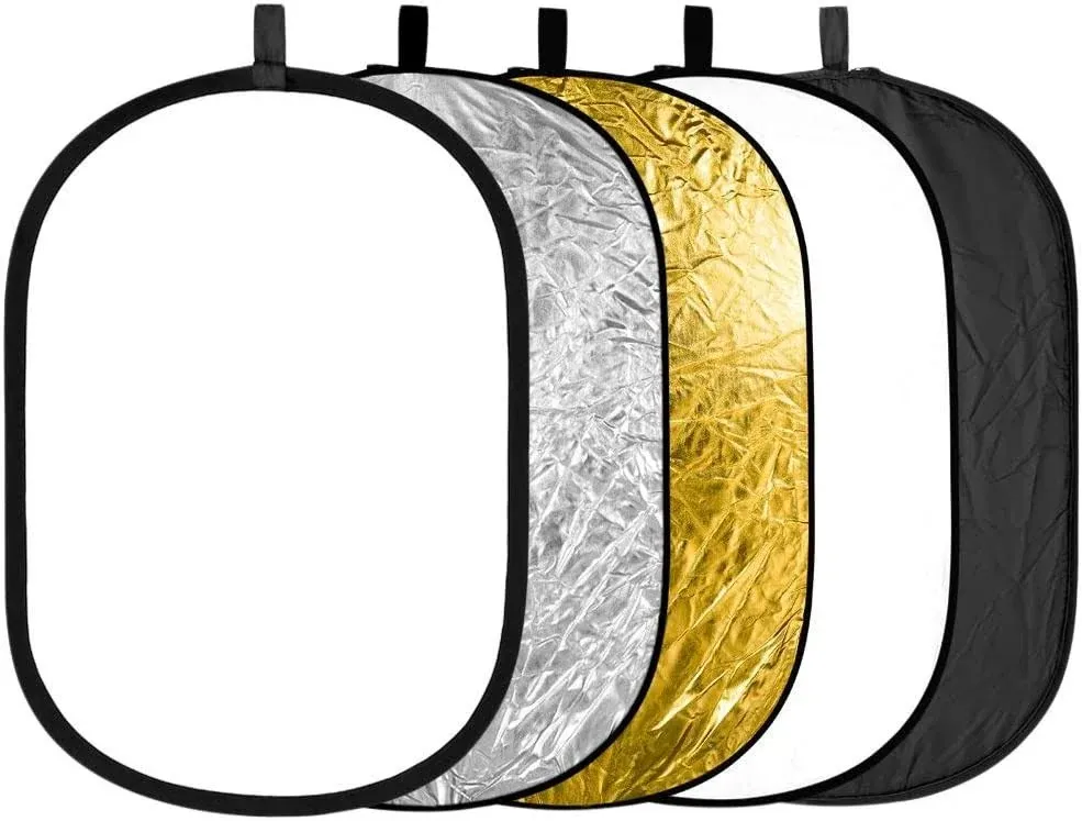 NEEWER 24"x36"/60x90cm Light Reflectors for Photography, Portable 5 in 1 Collapsible Multi Disc with Bag - Translucent, Silver, Gold, Black, White Diffuser for Studio and Outdoor Lighting