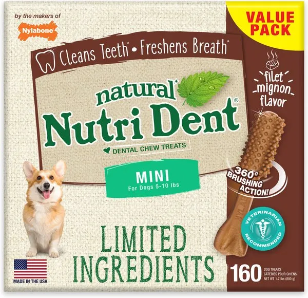 Nylabone Nutri Dent Filet Mignon Dog Dental Chews Mini - 5 lbs. to 10 lbs.Nylabone Nutri Dent Filet Mignon Dog Dental Chews…