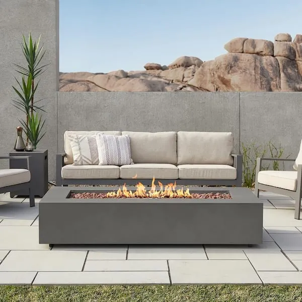 Aegean 32 in. W x 70 in. L Outdoor Powder Coated Steel Rectangle Propane in Slate Fire Table in Weathered Slate