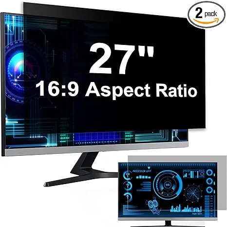 [Paquete de 2] Pantalla de privacidad de computadora de 27 pulgadas para monitor de pantalla ancha de 16:9, filtro de luz azul antirreflejo, protección ocular extraíble, protector de privacidad de 27