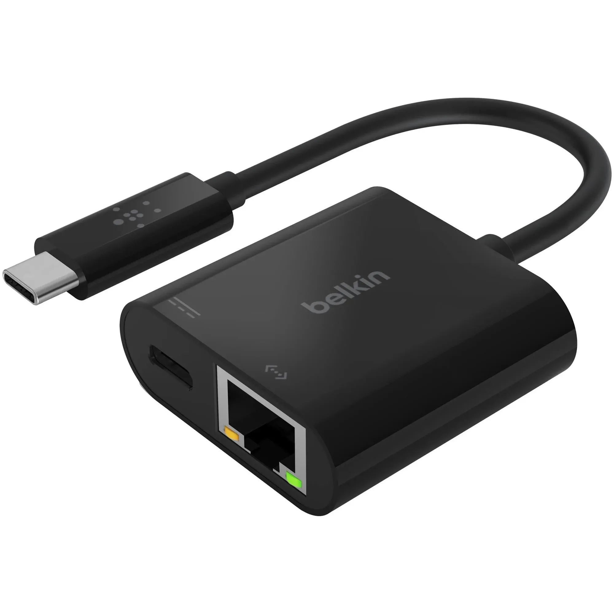 Belkin USB C To Ethernet + Charge Adapter - Gigabit Ethernet Port Compatible with USB C Devices - USB C to Ethernet Cable For MacBook Air, MacBook Pro & Windows - Ethernet to USB C Adapter - Black