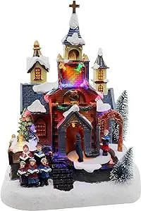 Christmas Village Church Scene - Animated Congregation with Choir - Pre-lit Musical Winter Snow Village - Perfect Addition to Your Christmas Indoor Decorations & Christmas Village Displays