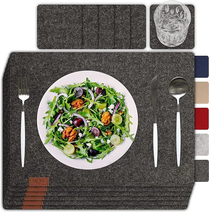 Sølmo Premium Felt Placemats Set of 6 Washable Placemat 16x13 inch Wipeable