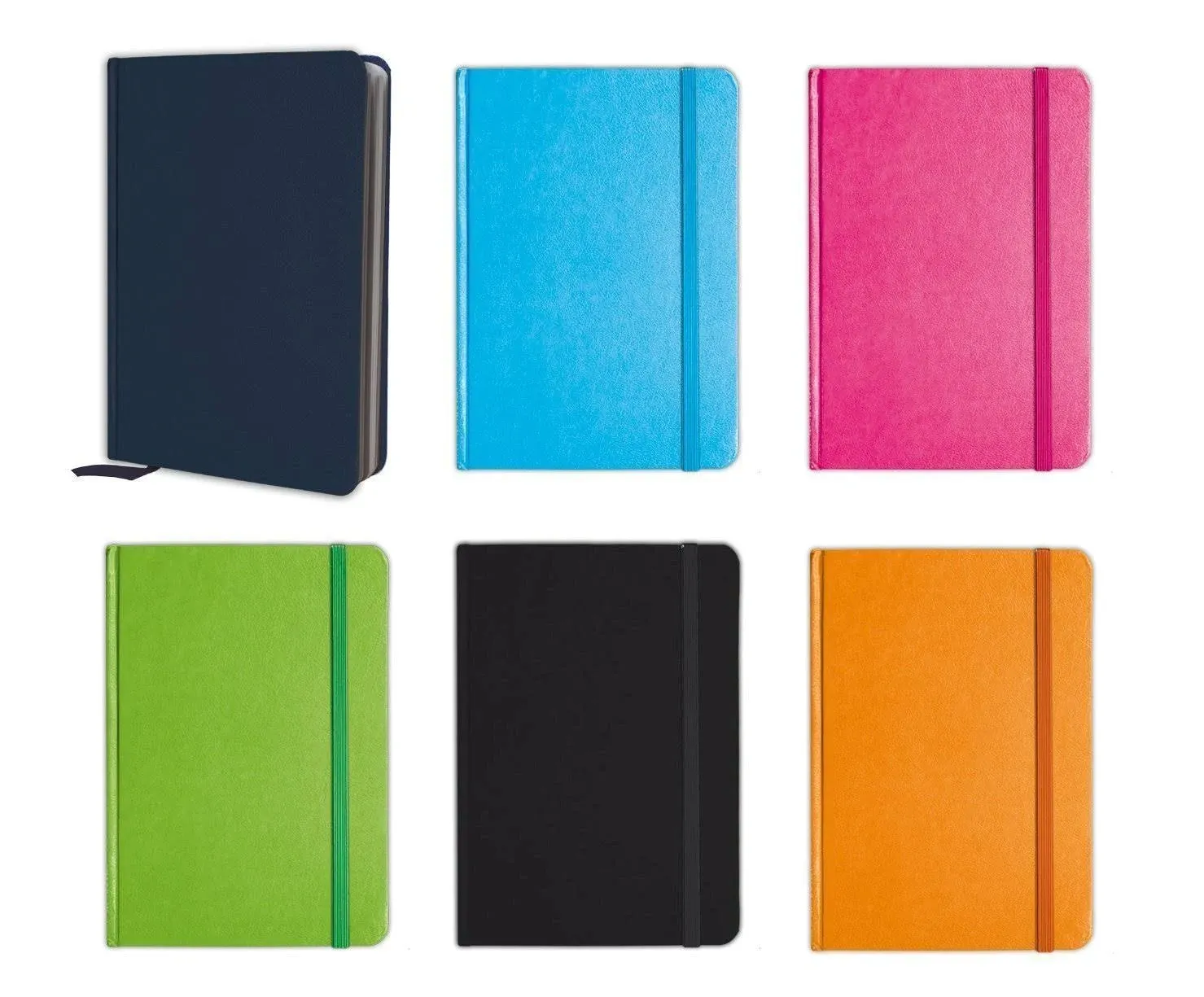 Personal Notebook Set (6 Notebooks Total) 5.8" X 8.3" Lined Pages, Stationery Notepads W Textured Colored Covers, Elastic Band And Ribbon Bookmarks