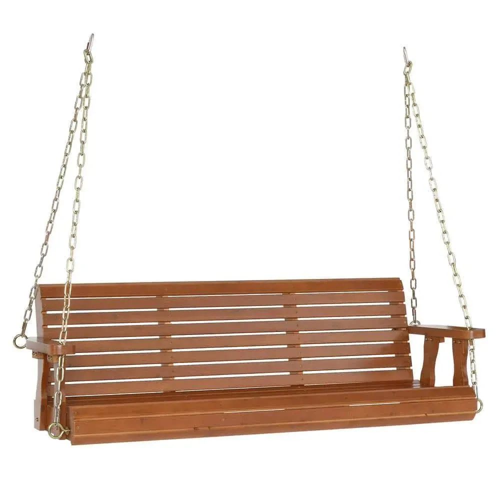 Porch Patio Swing Chair Outdoor Hanging Bench 2-Person Chains Wooden Seat Garden