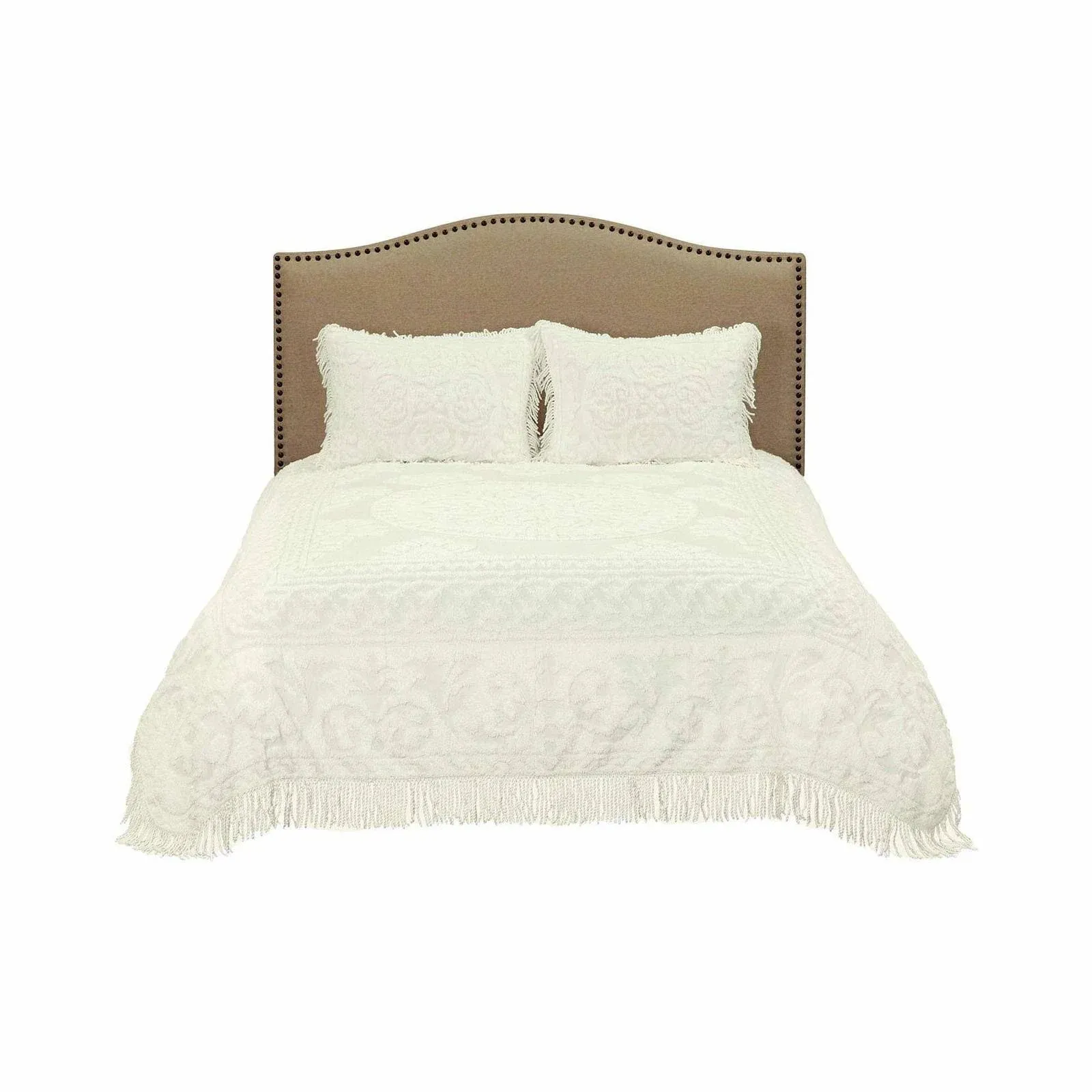 Beatrice Home Fashions Medallion Chenille Bedspread Queen Ivory