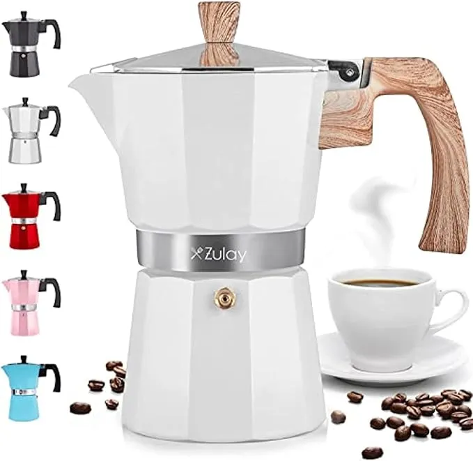 Zulay Premium Moka Pot Espresso - Leak-Proof Stovetop Espresso Maker - Perfect for Authentic Cuban & Italian Style Espresso - Makes 6 Espresso Cups - Black