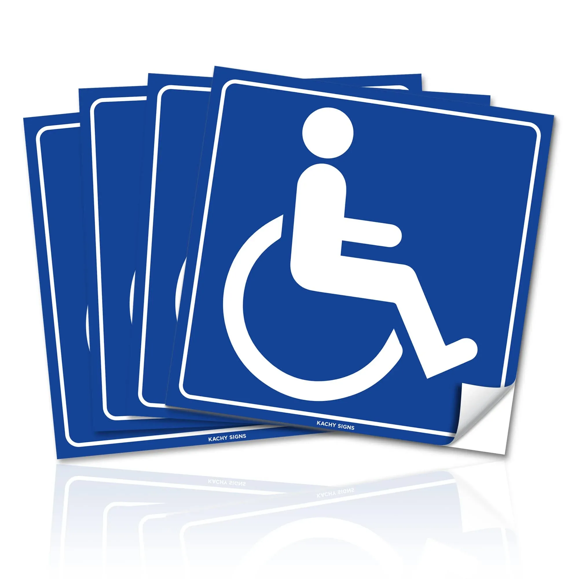 (Set of 4) Handicap / Disabled Wheelchair Accessible Sign | 6" x 6" | 4 Mil Vinyl | LAMINATED For Extra Durability - Self Adhesive Decal - UV Protected & Weatherproof - Heavy Duty